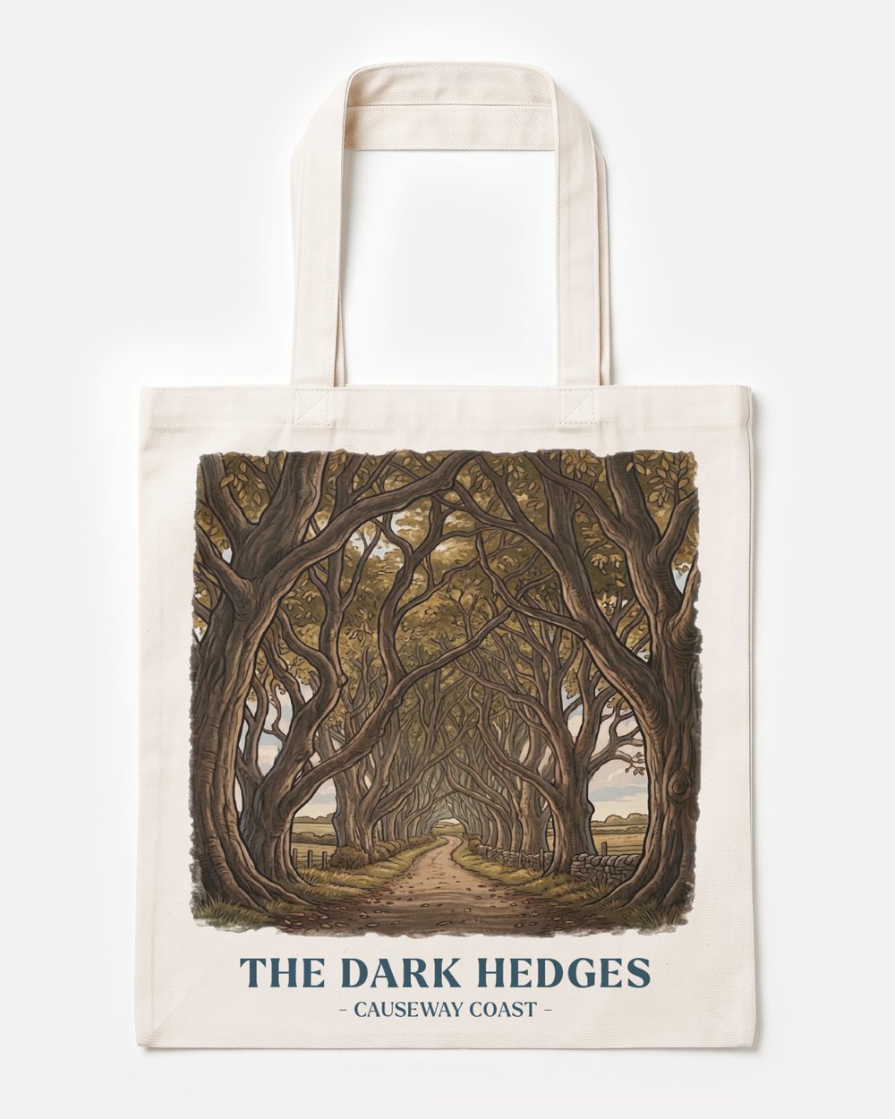 Natural canvas tote bag printed with The Dark Hedges